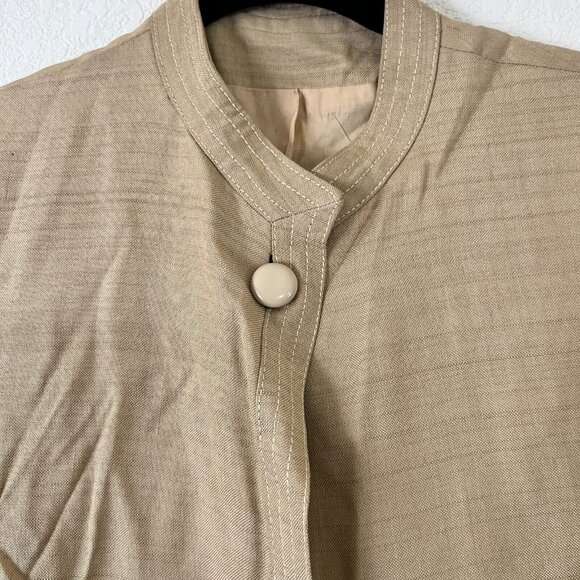 I.Magnin Nipon Coature One Button Blazer Jacket Mandarin Collar Brown Size 12 - Picture 2 of 9